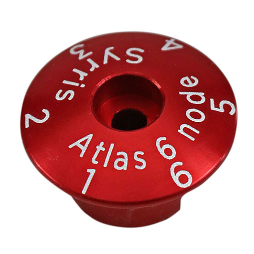 Red anodised Syrris Atlas node cap — laser engraved