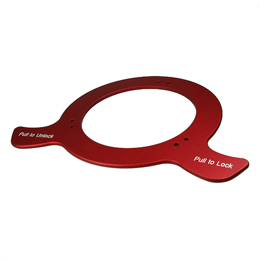 Red anodised aluminium lock ring — engraved detail