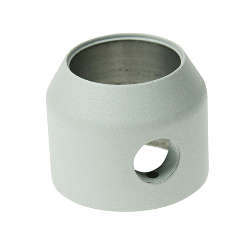Bead-blasted stainless steel tapered end cap with cross-port